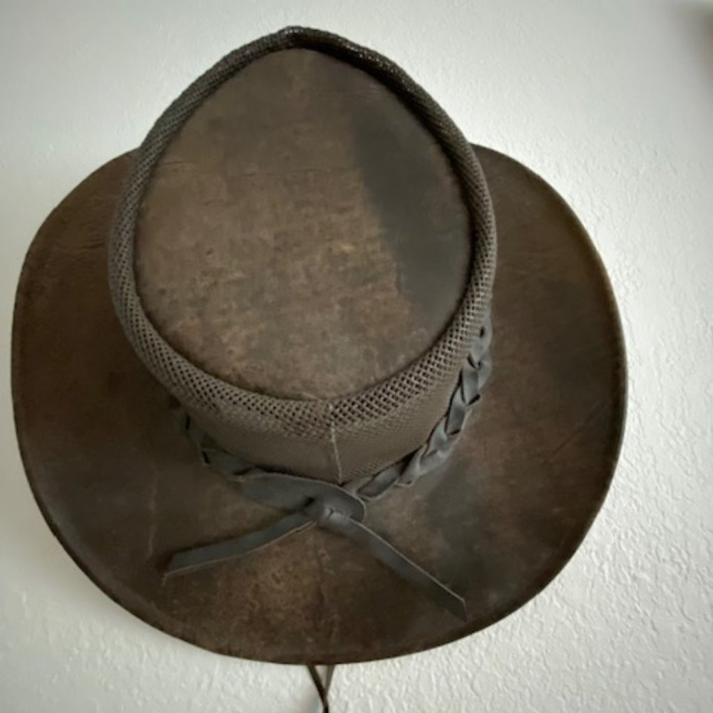 Koolaroo Stonewash Mesh Aussie Kangaroo Leather Bush Hat - Picture 9 of 10